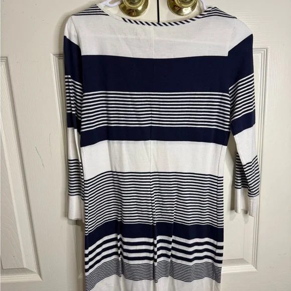 Lilly Pulitzer Navy White Striped Dress XS Pima Cotton 3/4 Sleeve Nautical Shift - Picture 3 of 3